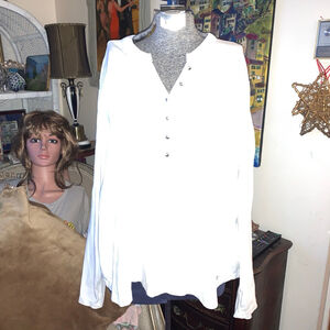 Women's Calvin Klein White Long Sleeve Henley Tee Shirt Plus Size XXL